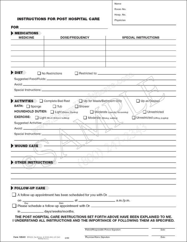 Hospital Discharge Instructions Form